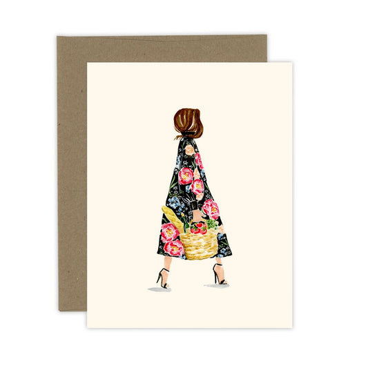 Floral Baguette Market Girl Card