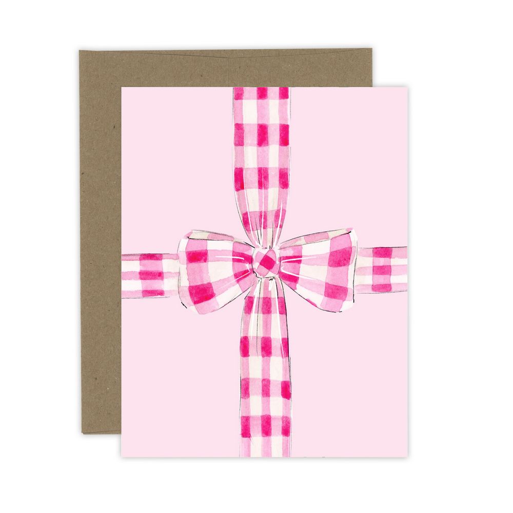 Pink Gingham Bow Card