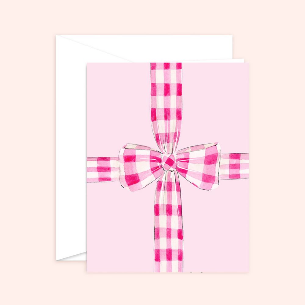 Pink Gingham Bow Card