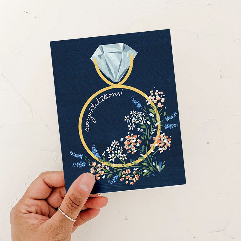 Navy Floral Engagement Card