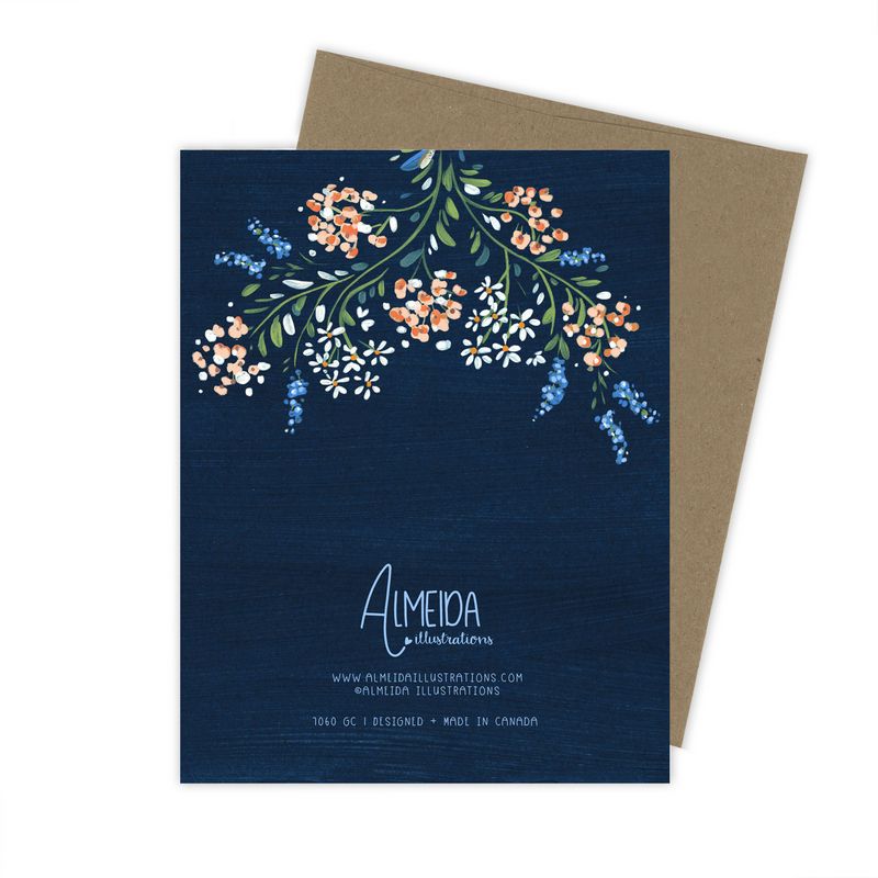 Navy Floral Engagement Card