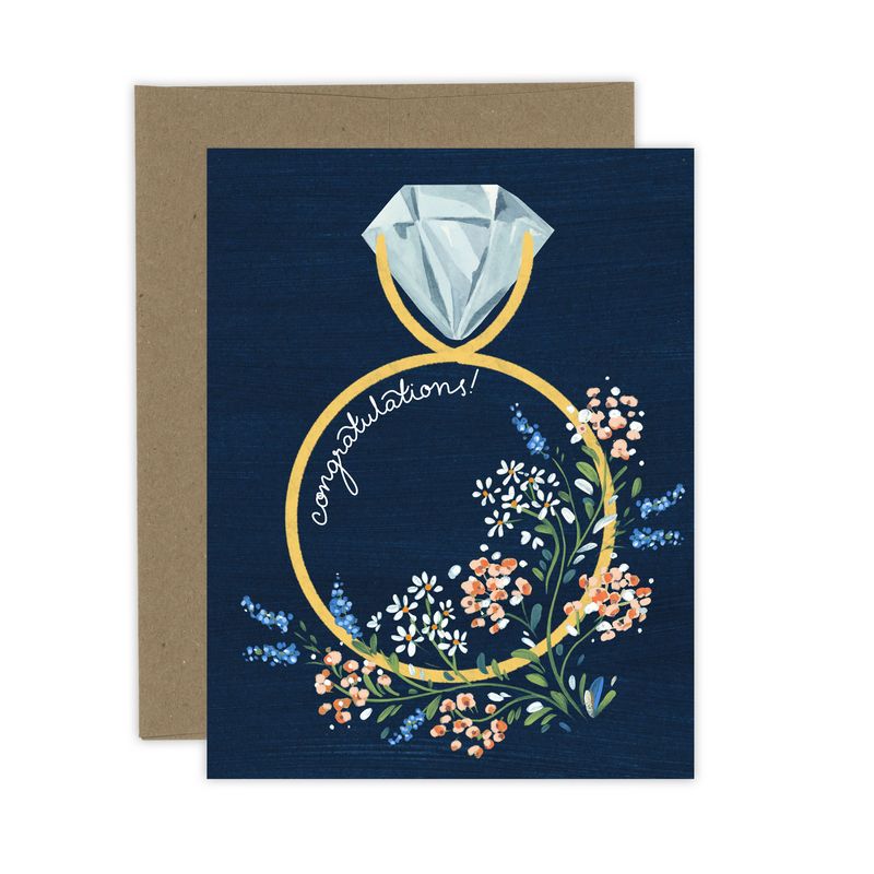 Navy Floral Engagement Card